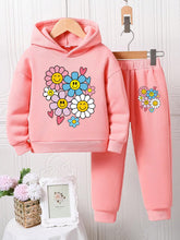 Toddler Letter Print Warm Sweatshirt And Denim Pants Set